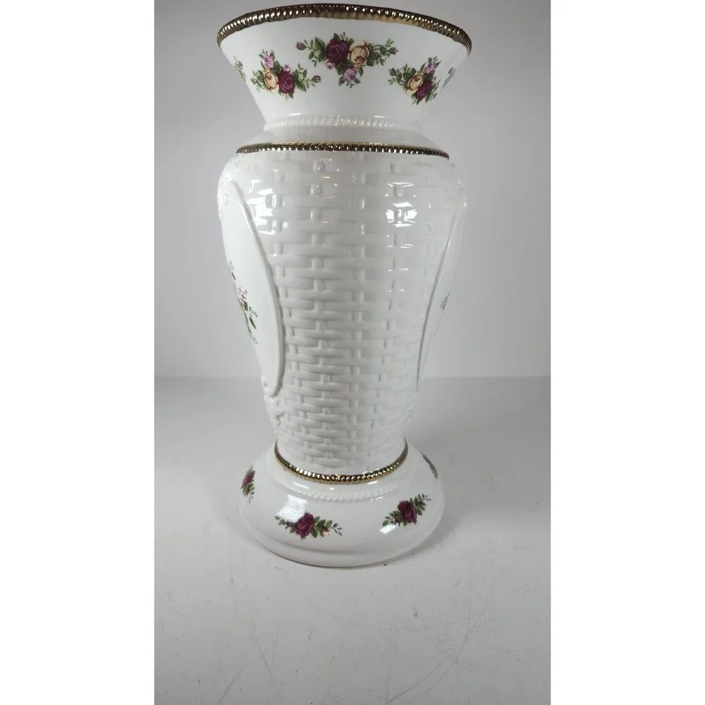 Royal Albert Old Country Roses Cameo Basket Weave Vase Large EUC
